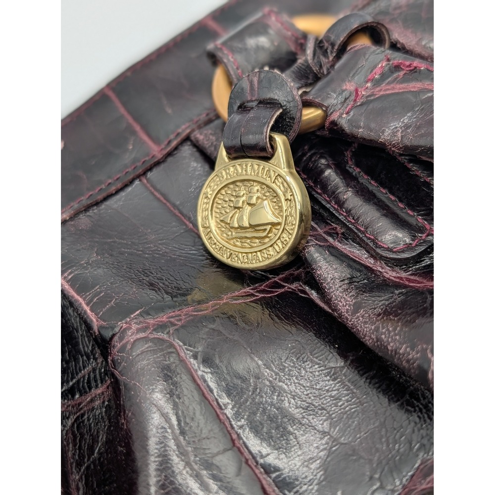 Brahmin Melbourne Crocodile Embossed Leather Shoulder Bag Burgundy Maroon Gold - Picture 3 of 16